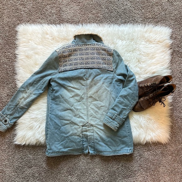 Free People Light Blue Denim & Sherpa Lined Long Boho Jacket - Picture 8 of 12
